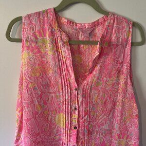 Lilly Pulitzer Sarasota Tunic Dress "Pink Pout" Tank Pink Linen Large Women’s